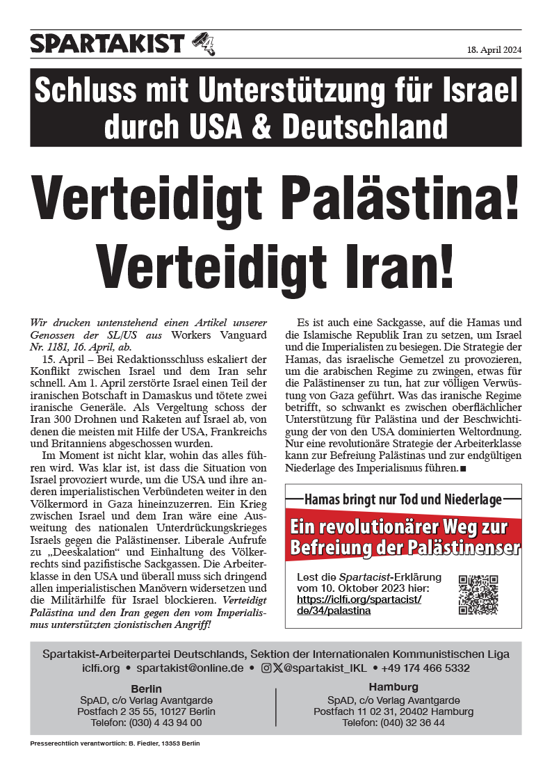 Verteidigt Palästina! Verteidigt Iran!  |  18 באפריל 2024