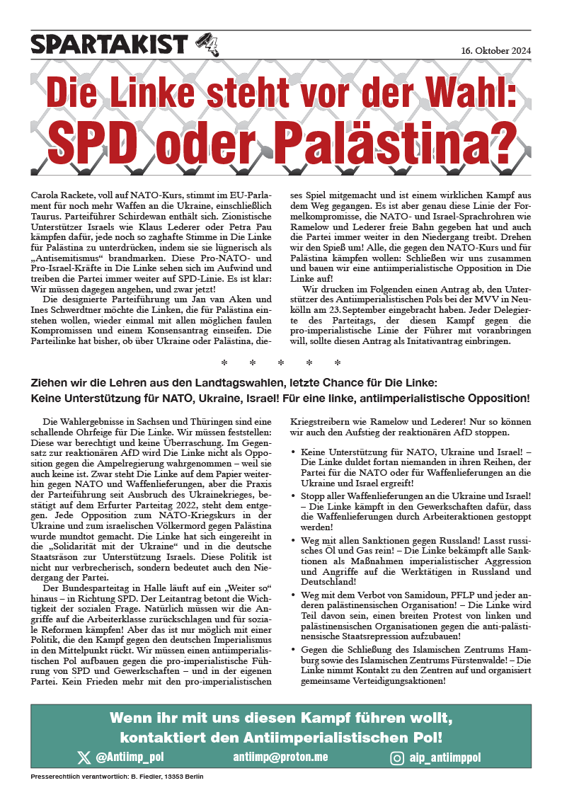 Die Linke steht vor der Wahl: SPD oder Palästina  |  16. Oktober 2024