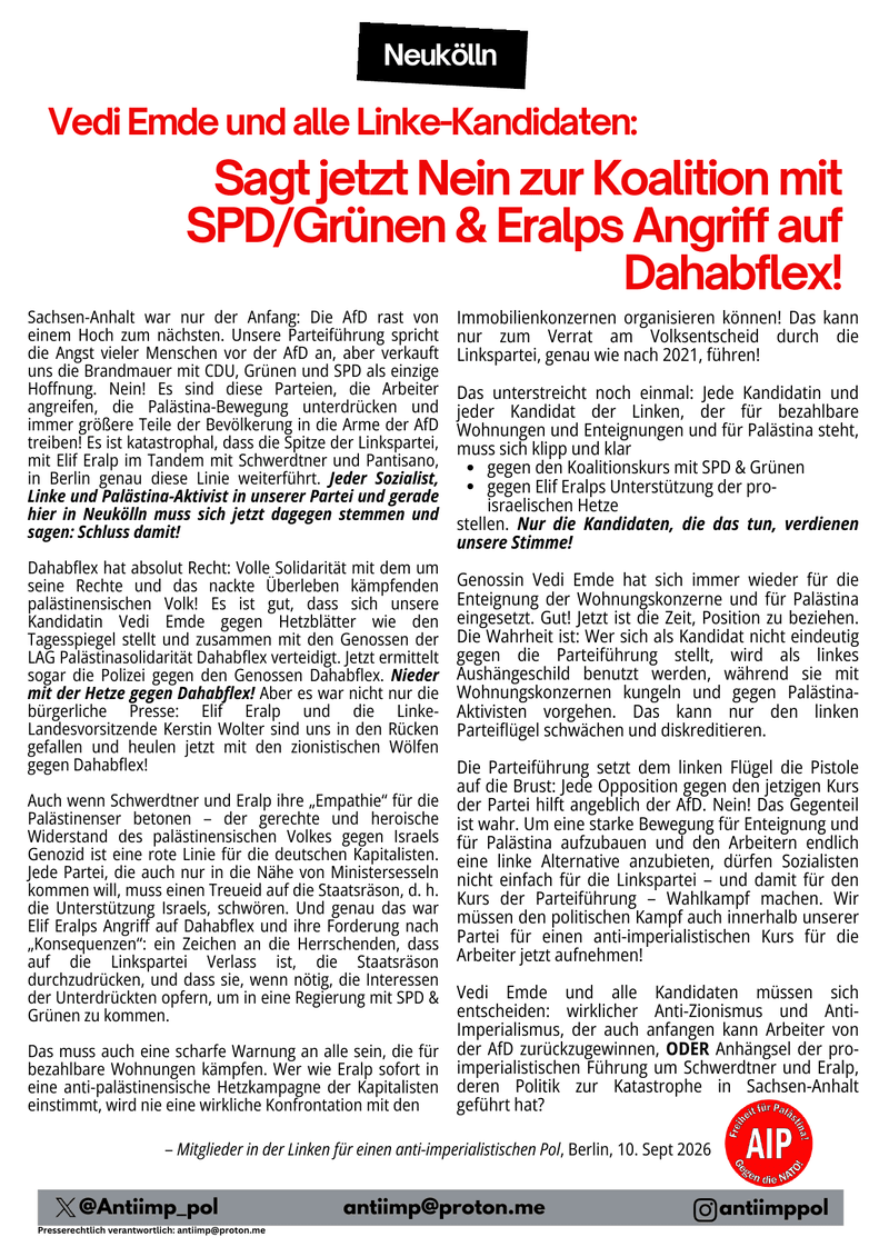 Mitglieder in der Linken für einen anti-imperialistischen Pol  |  10. September 2026
