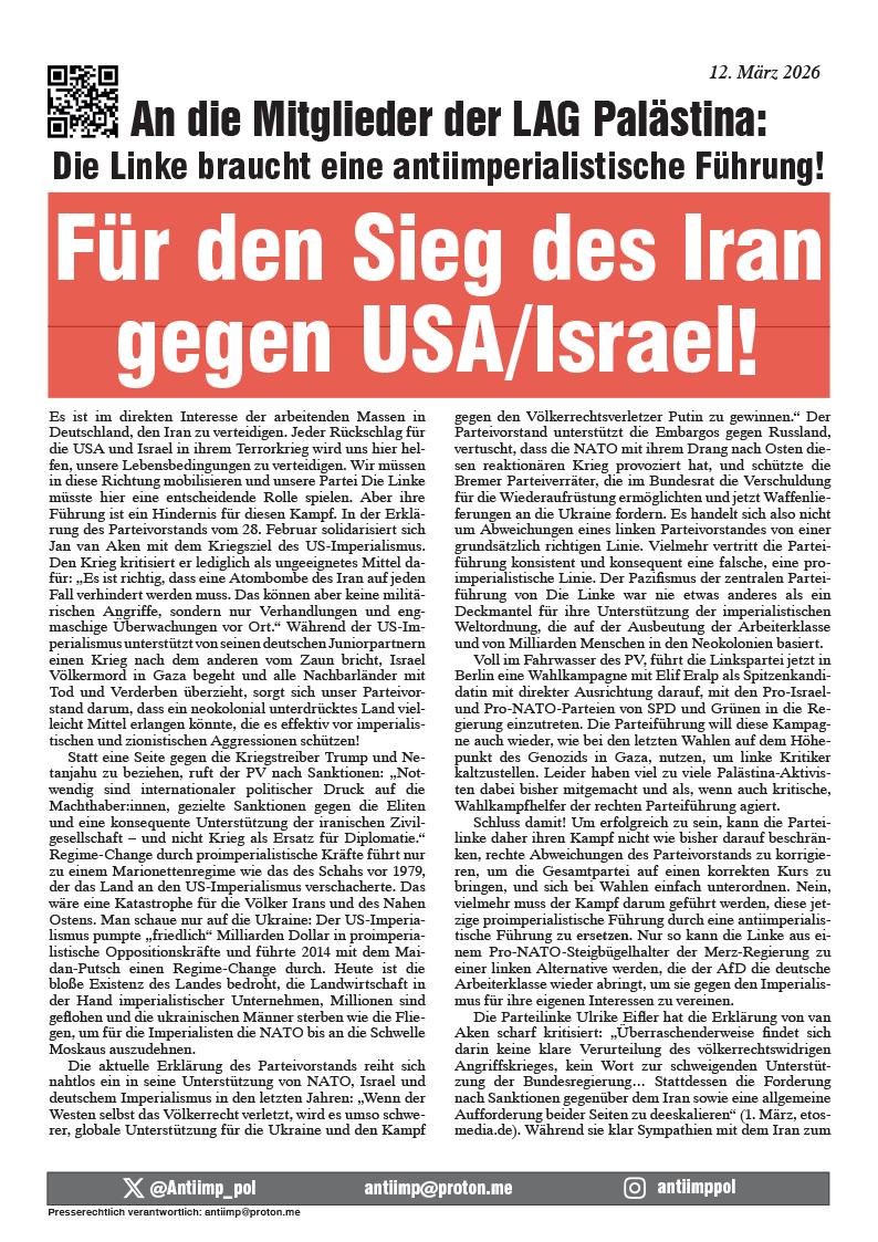 Spartakist Extra  |  12. März 2026