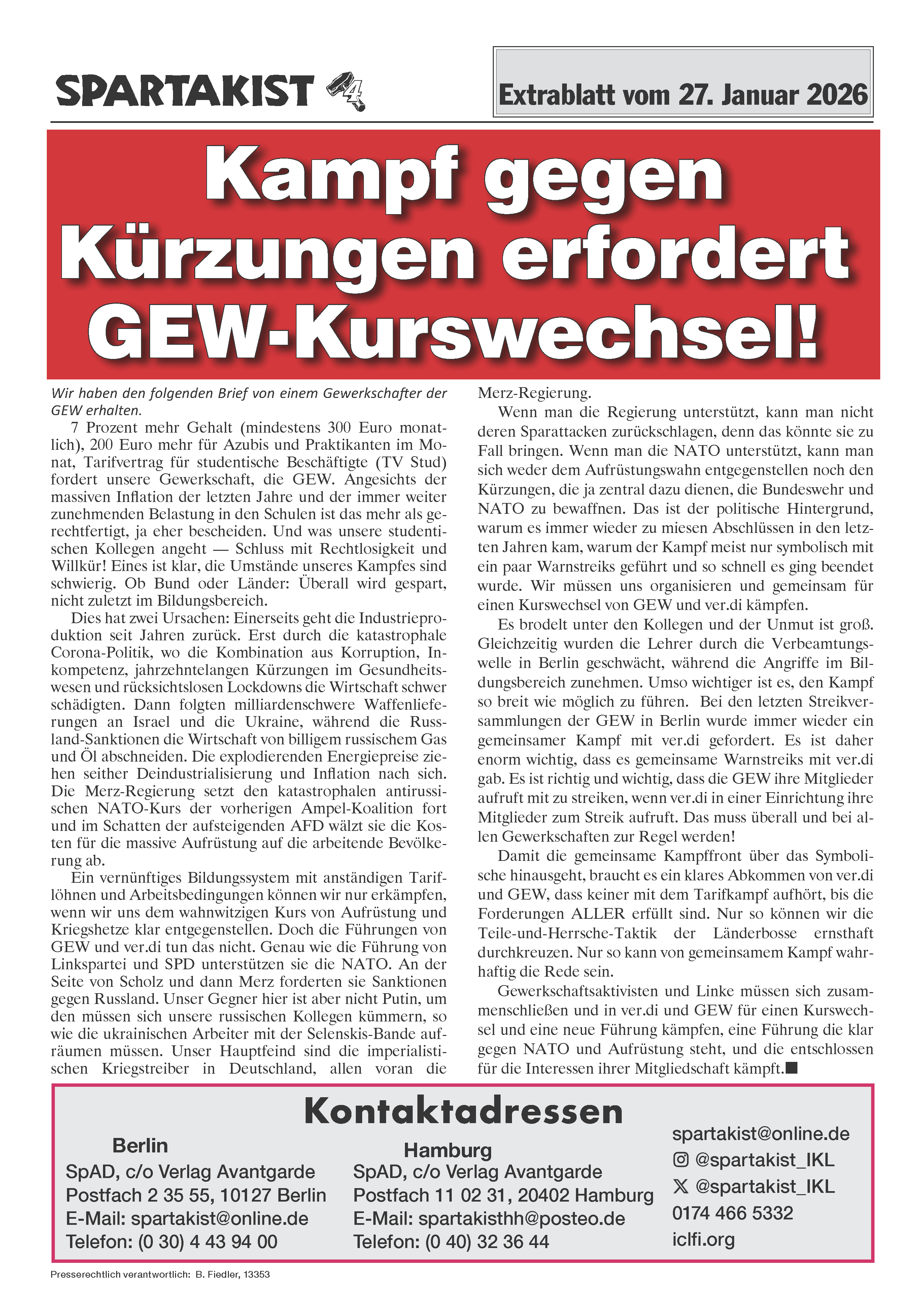 Spartakist Extra  |  27. Januar 2026