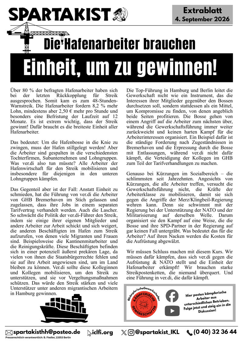 Spartakist Extra  |  4. September 2026