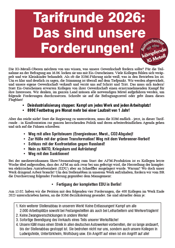Autoarbeiter-Erklärung  |  14. Juni 2026