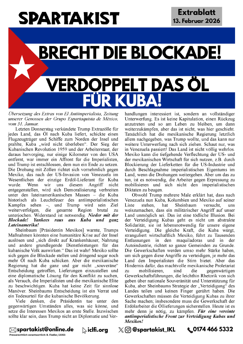 Spartakist Extra  |  13. Februar 2026