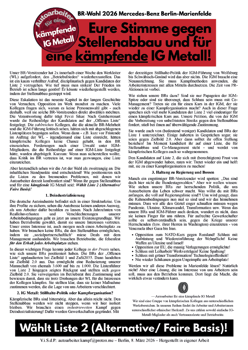 Autoarbeiter-Erklärung  |  8. März 2026