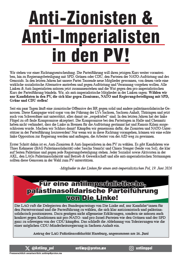 Mitglieder in der Linken für einen anti-imperialistischen Pol  |  19. Juni 2026