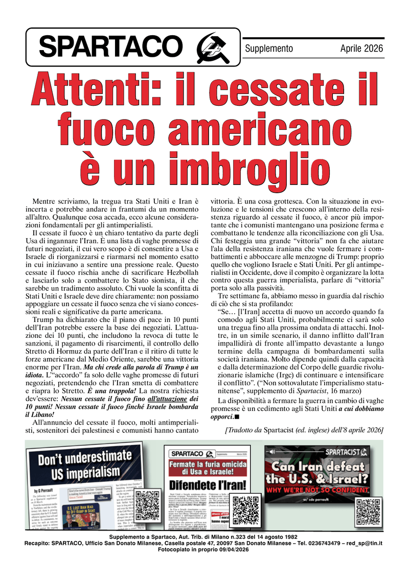 Spartaco supplemento  |  9 aprile 2026