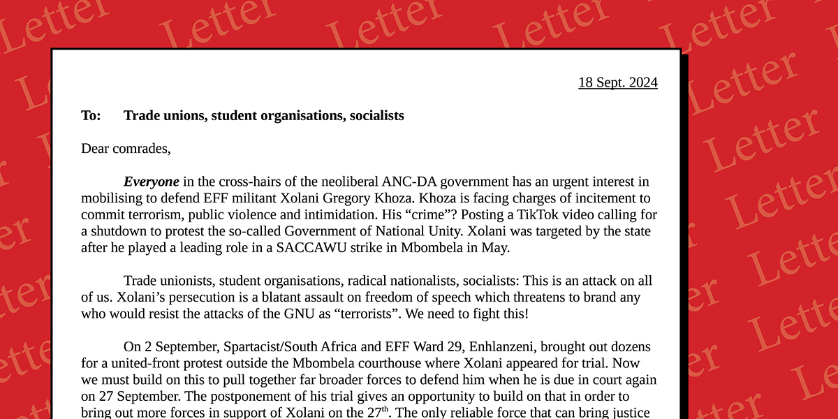 Letter to trade unions, student organisations, socialists, 18 September 2024.  |  18 September 2024