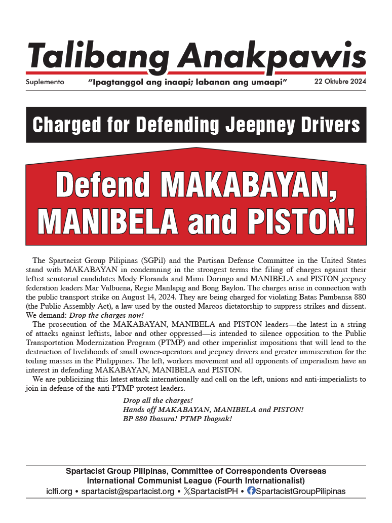 Defend MAKABAYAN, MANIBELA and PISTON!  |  22 ottobre 2024