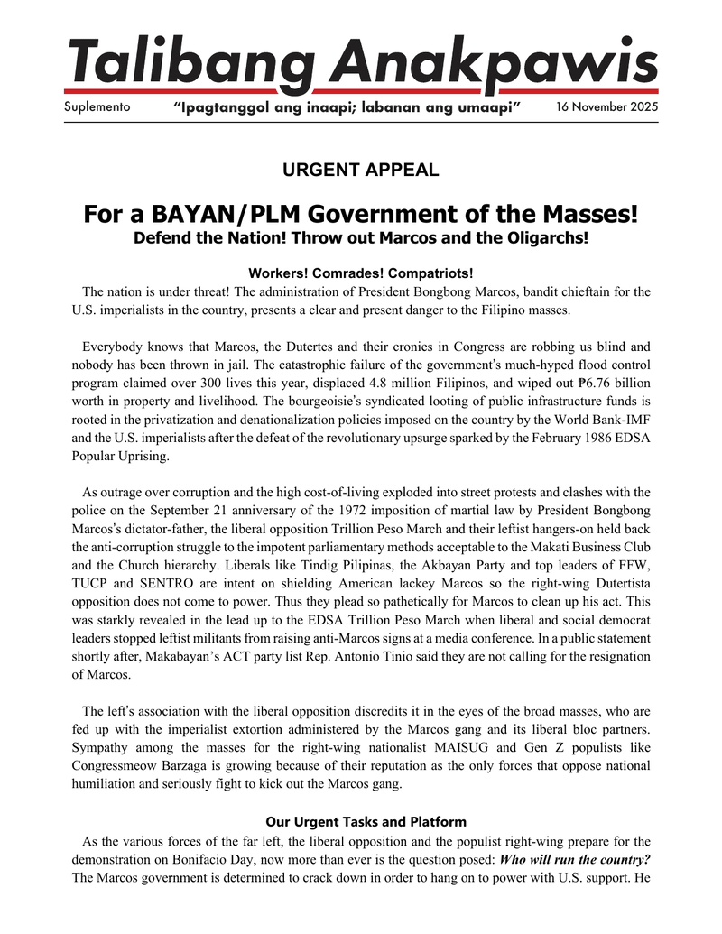 Talibang Anakpawis supplement  |  16 November 2025