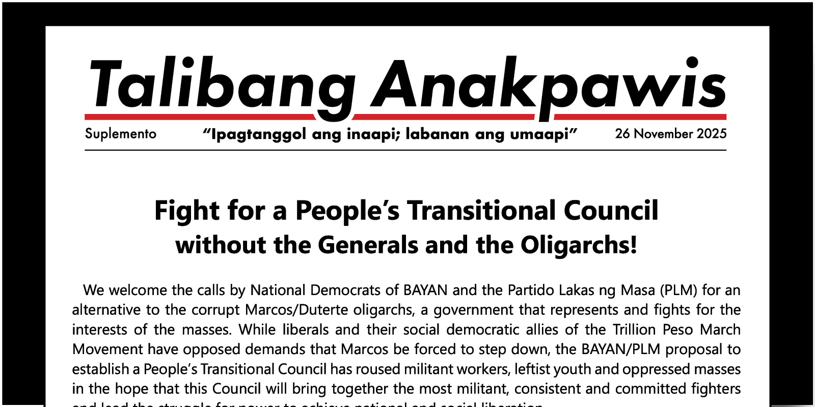 Fight for a People’s Transitional Council without the Generals and the Oligarchs!