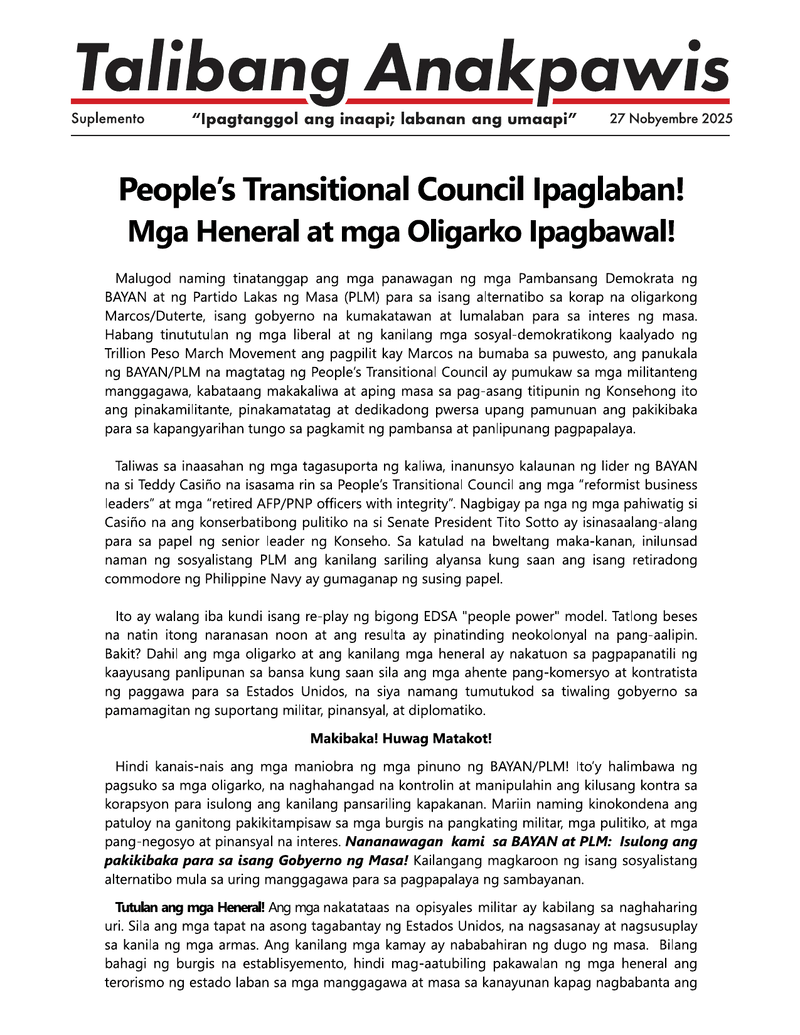 Talibang Anakpawis suplemento  |  Nobyembre 27, 2025