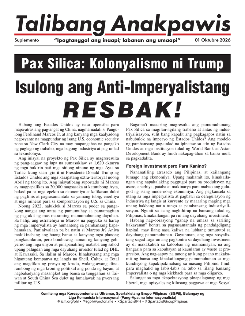 Talibang Anakpawis suplemento  |  Oktubre 1, 2026