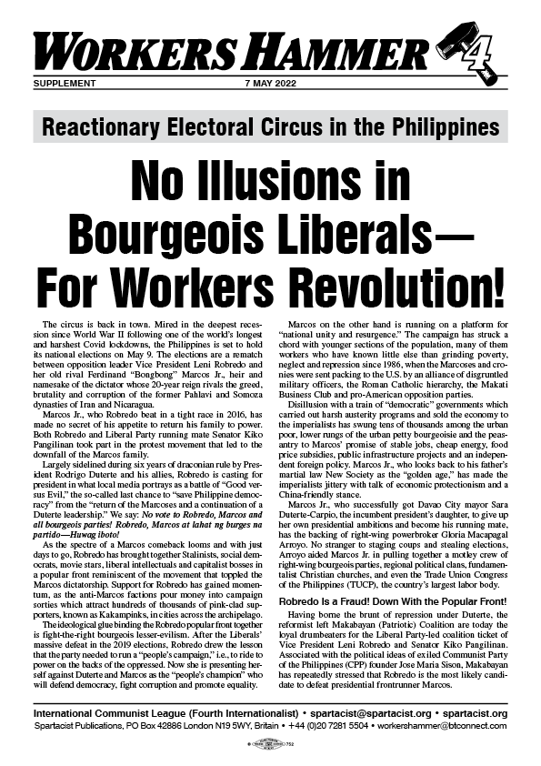 Reactionary Electoral Circus in the Philippines: No Illusions in Bourgeois Liberals—For Workers Revolution!  |  7 de mayo de 2022
