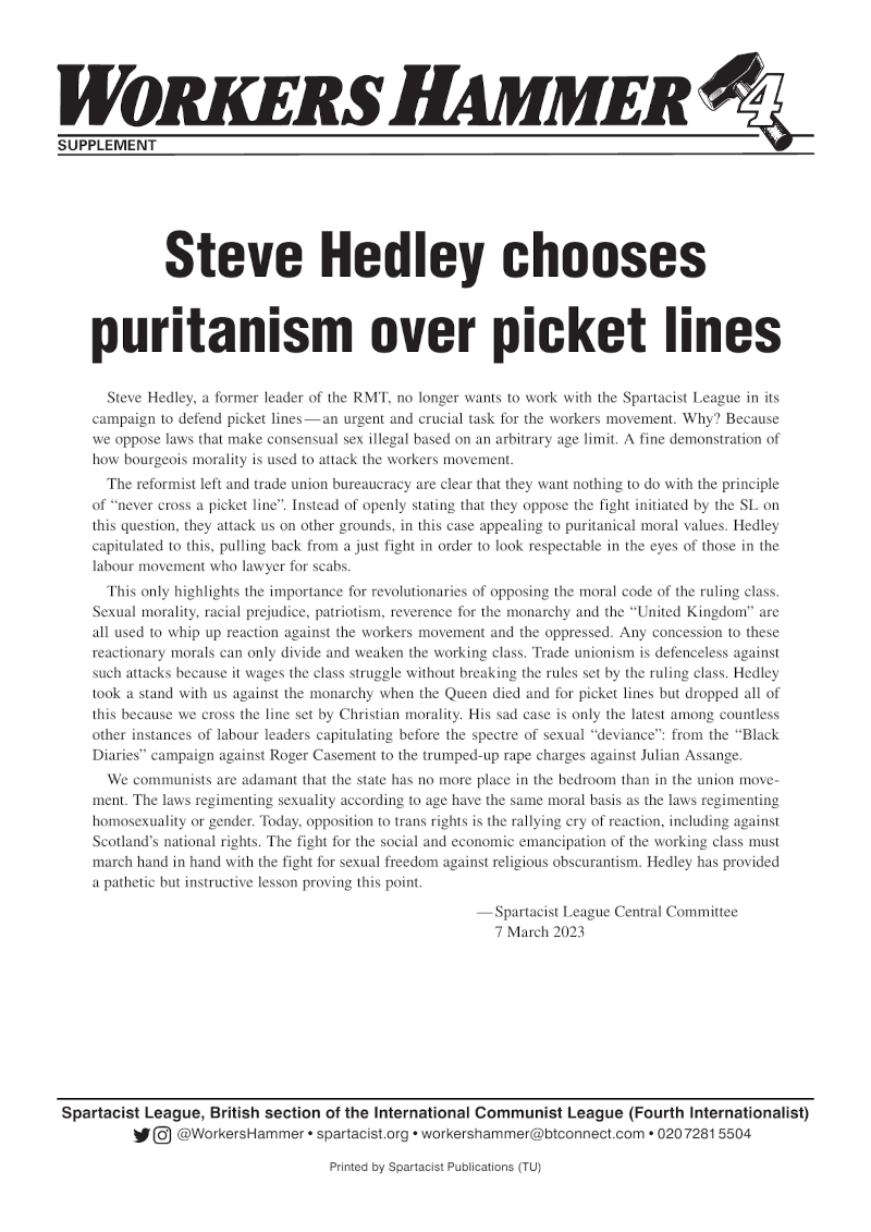 Steve Hedley chooses puritanism over picket lines  |  7 במרץ 2023