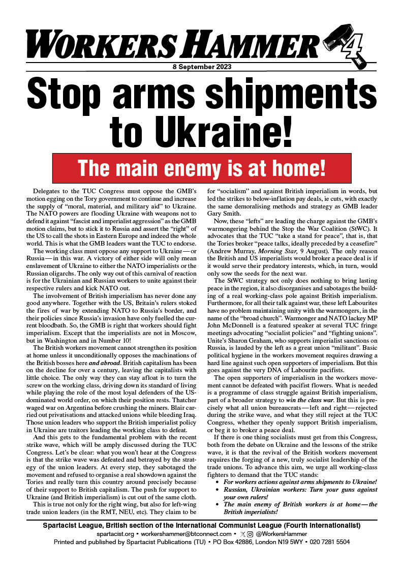 Stop arms shipments to Ukraine! The main enemy is at home!  |  8 בספטמבר 2023