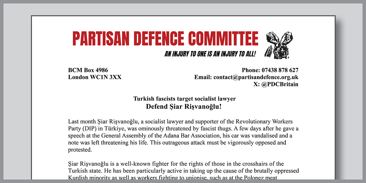 Turkish fascists target socialist lawyer | Defend Şiar Rişvanoğlu!  |  14 November 2024