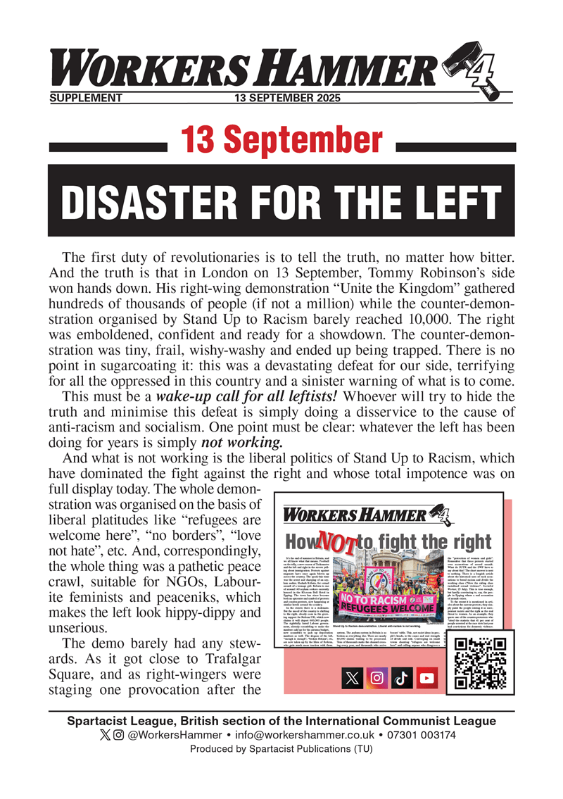 London, 13 September: Disaster for the left