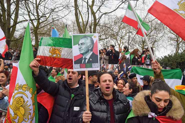 Monarchists cheer killing of Ayatollah Khamenei, London, 1 March