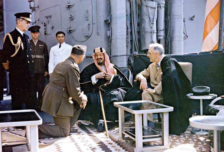 Roosevelt meets Saudi king Ibn Saud