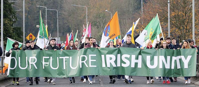 Banner reads Our future Irish unity