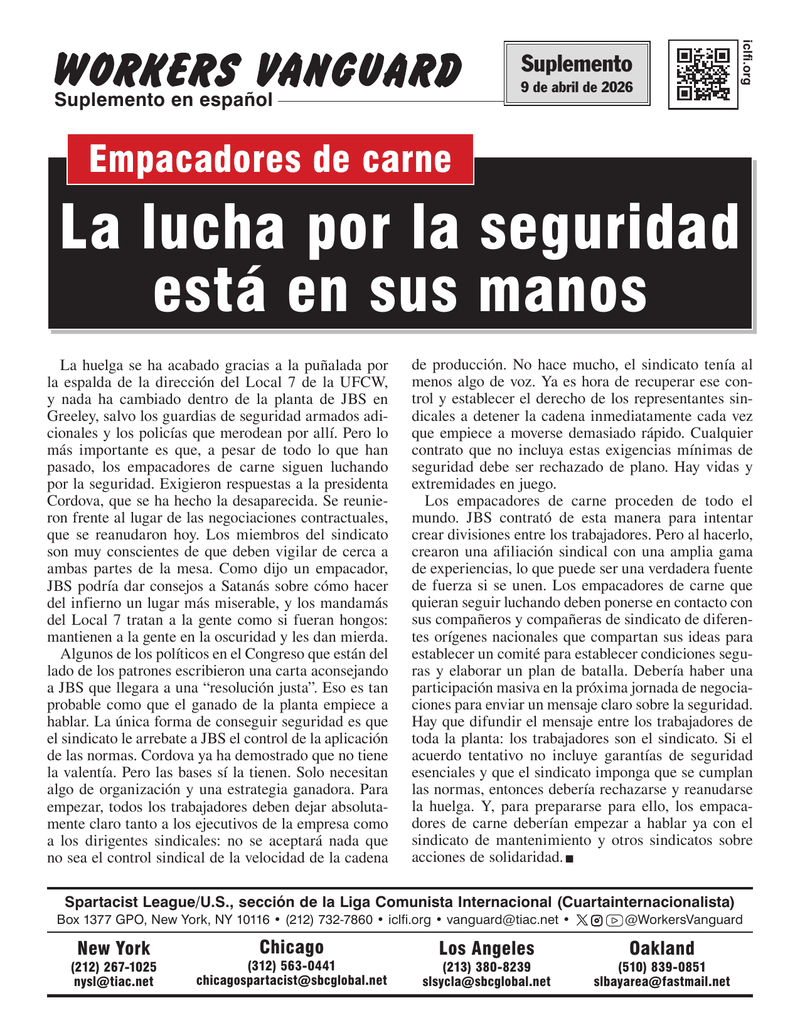 Suplementos en español de Workers Vanguard  |  9 de abril de 2026