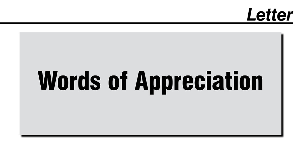 Letter: Words of Appreciation