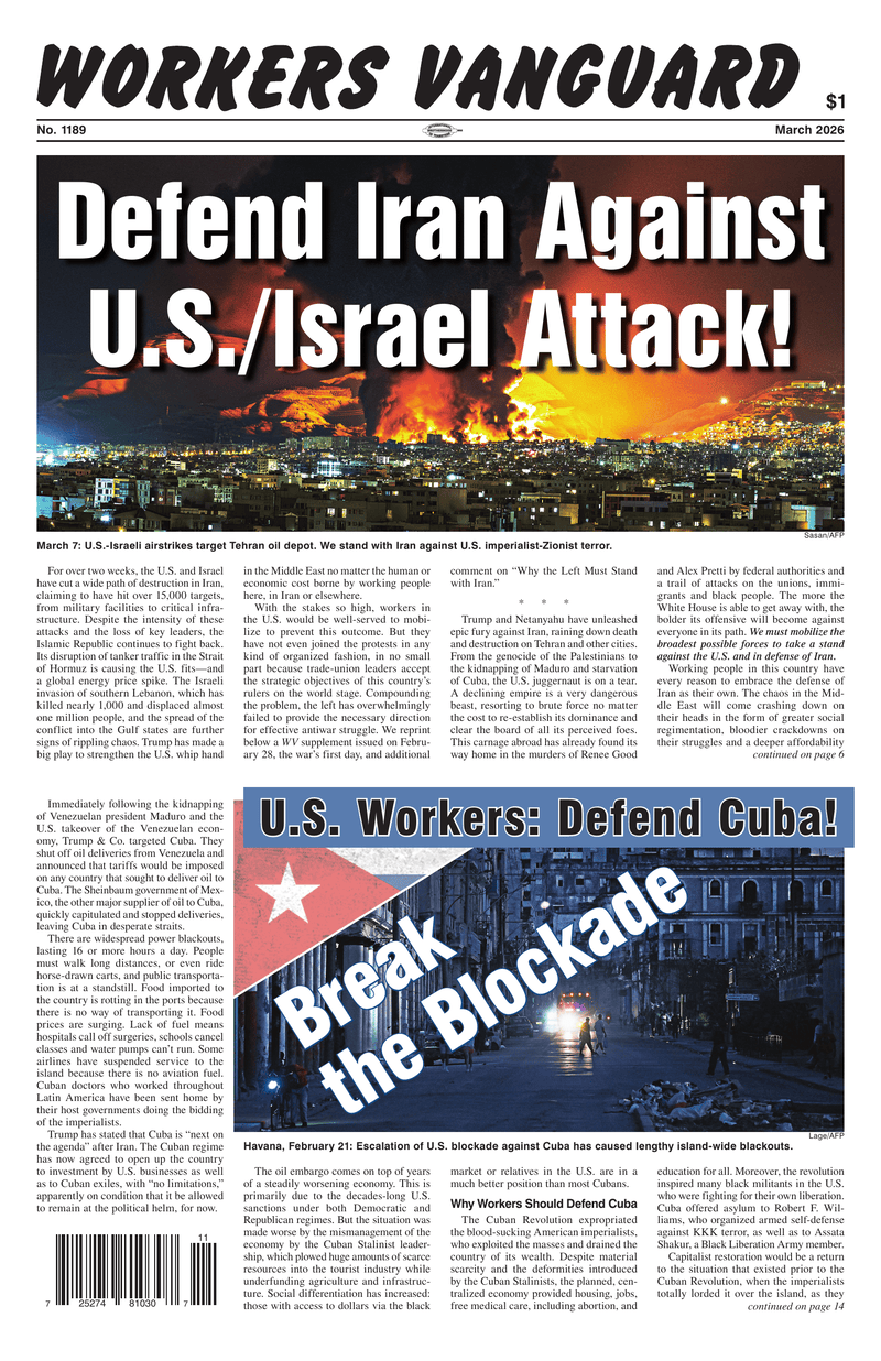 Workers Vanguard No. 1189  |  17 March 2026