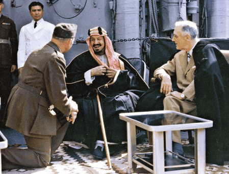 Roosevelt meets Saudi king Ibn Saud