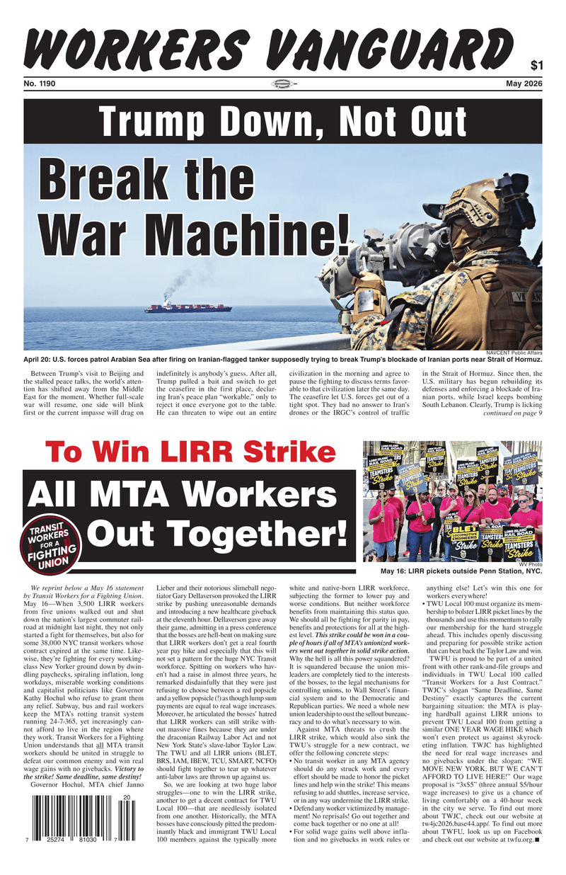 Workers Vanguard No. 1190  |  16 May 2026