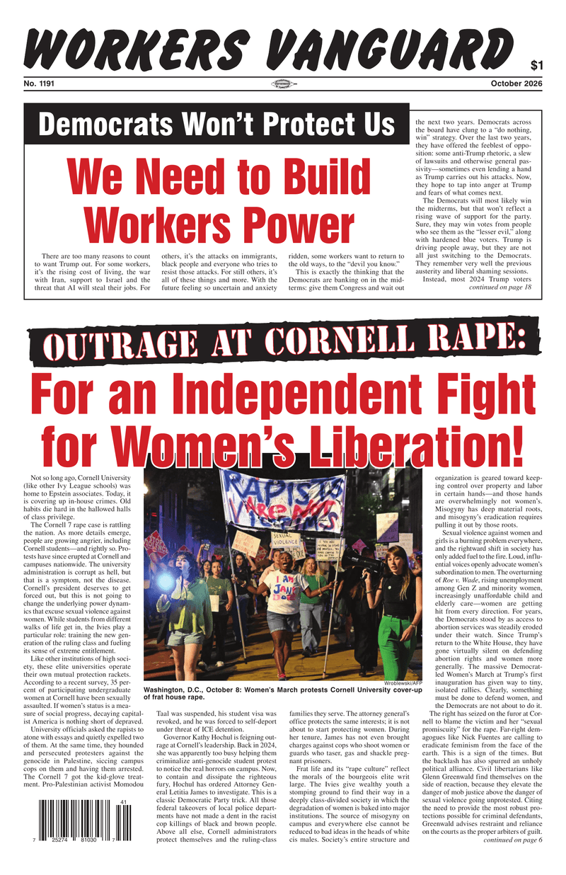 Workers Vanguard No. 1191  |  13 October 2026