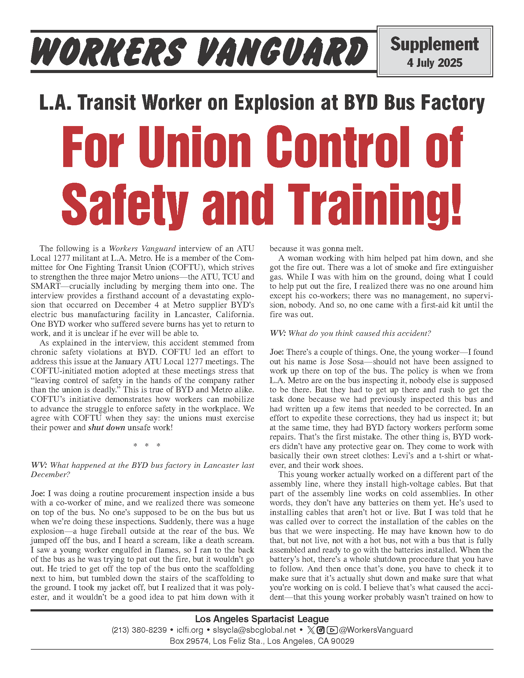 For Union Control of Safety and Training!  |  ৫ জুলাই, ২০২৫