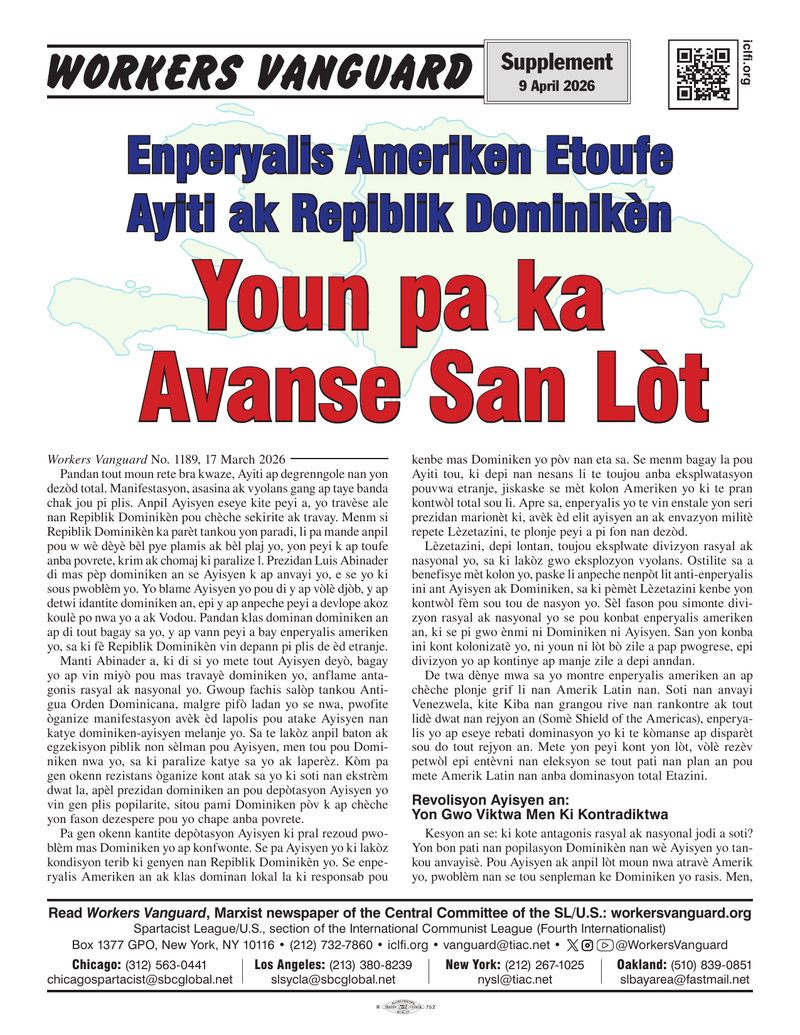 Workers Vanguard supplement (kreyòl ayisyen)  |  9 avril 2026