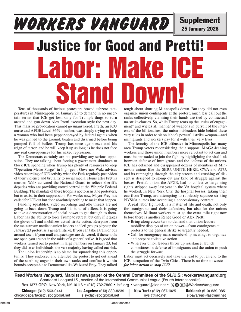 Workers Vanguard supplement  |  25 January 2026