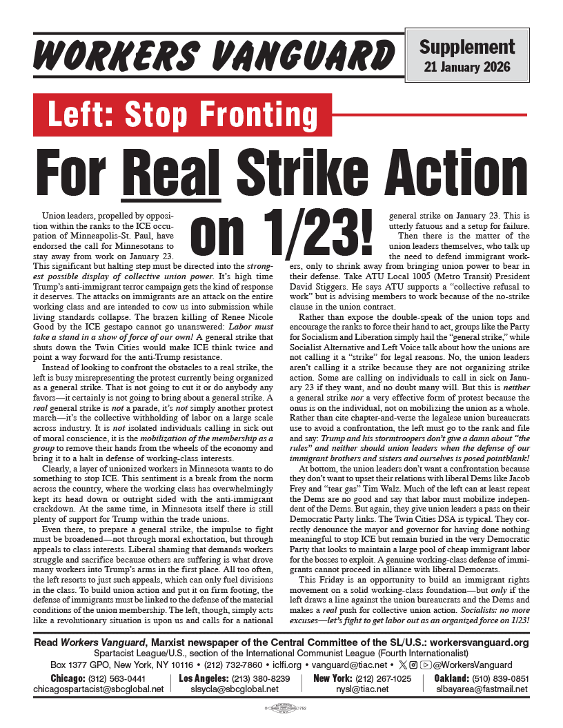 Workers Vanguard supplement  |  21 January 2026