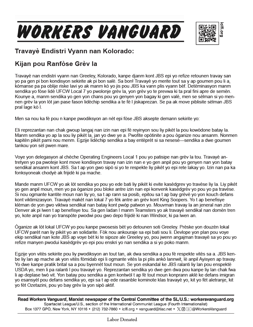 Workers Vanguard supplement  |  2 April 2026