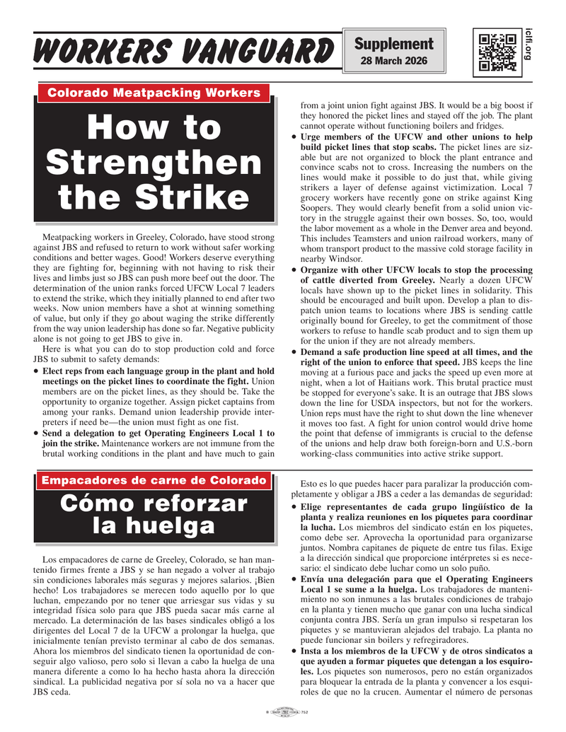 Workers Vanguard supplement  |  28 March 2026