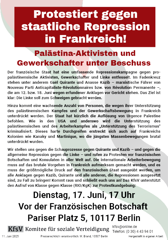 Protestiert gegen staatliche Repression in Frankreich!