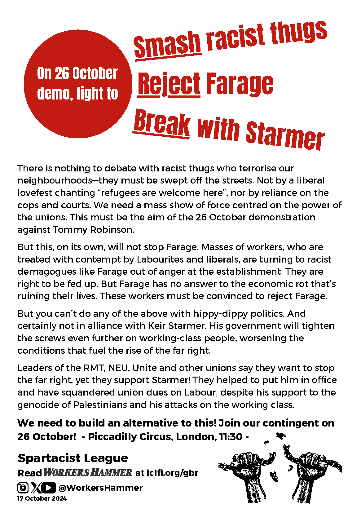 Smash racist thugs | Reject Farage | Break with starmer